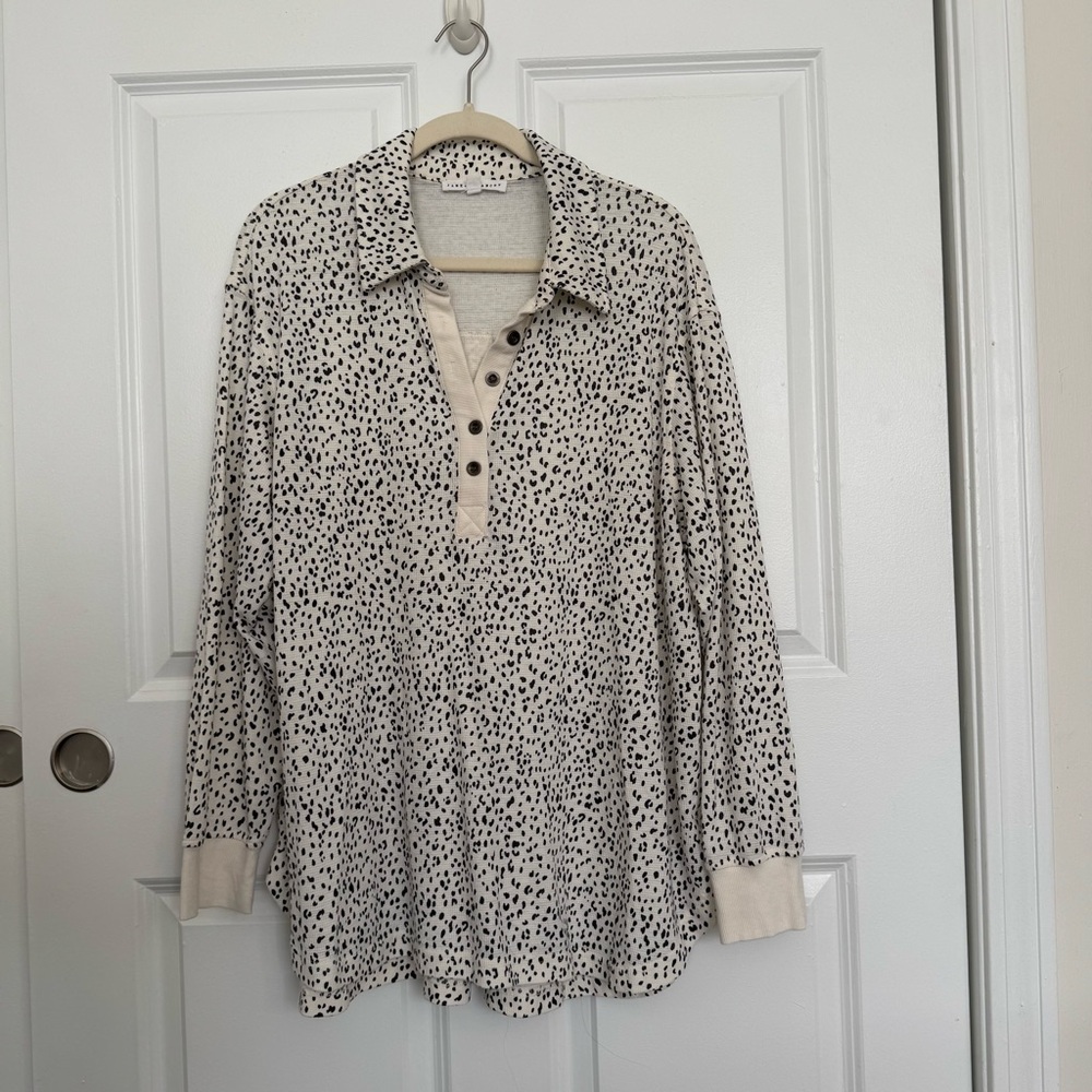 Casual Cream and Black Button Down Shirt